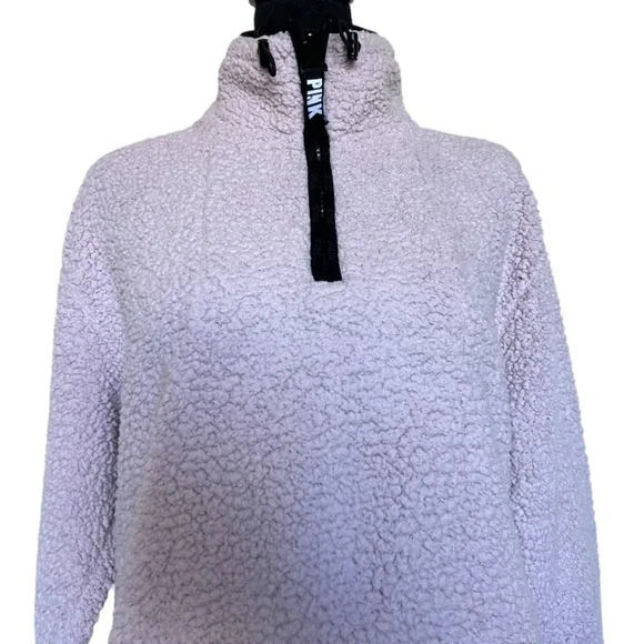 PINK Victorias Secret Woman’s Small Pink Sherpa Pullover Hoodie - Picture 3 of 12